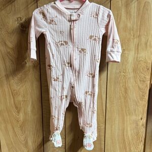 Carter's Light Pink Ribbed Footie with Tan Animal Motif